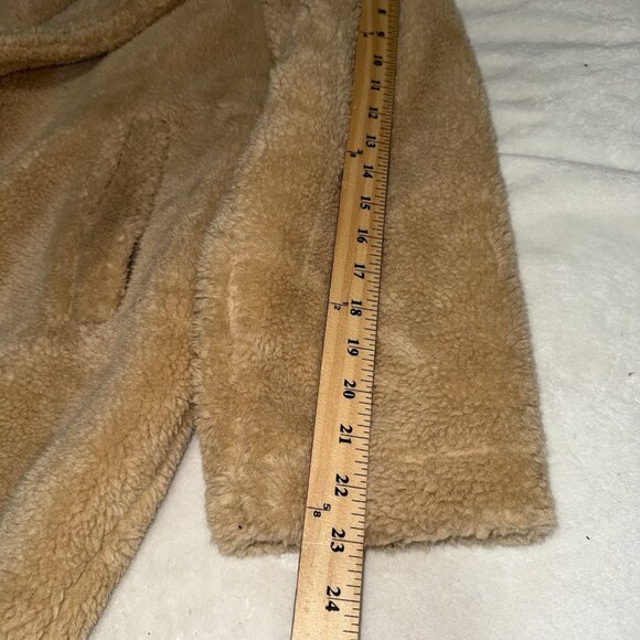 Women’s Alo Faux Fur Trench Coat Brown Camel Sherpa Open Front Size Medium - Picture 6 of 8